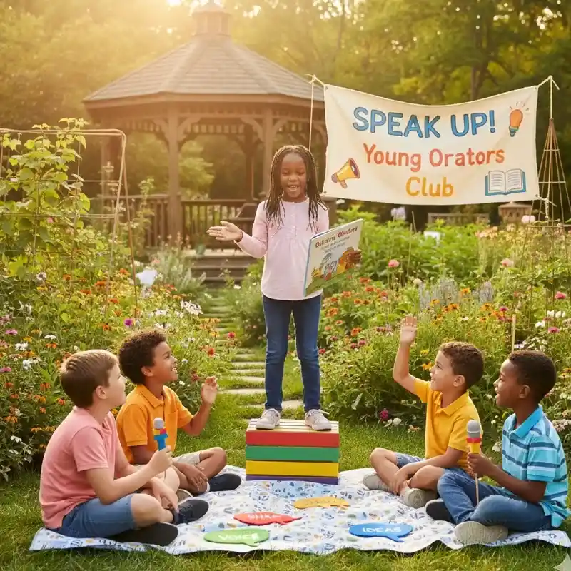 Child practicing public speaking